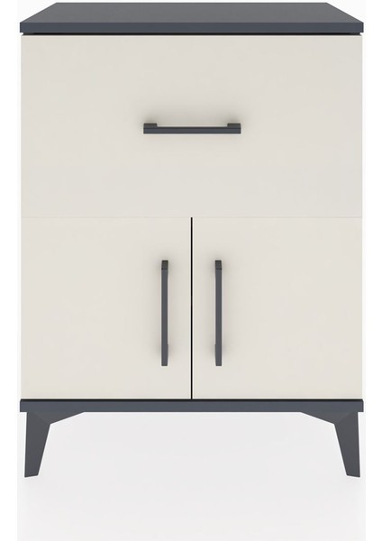 Arges Komodin Tek Raflı Tek Çekmeceli 2 Kapaklı 60X30X80 Antrasit-Aytaşı