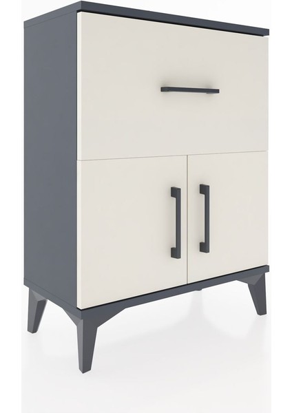 Arges Komodin Tek Raflı Tek Çekmeceli 2 Kapaklı 60X30X80 Antrasit-Aytaşı fiyatları