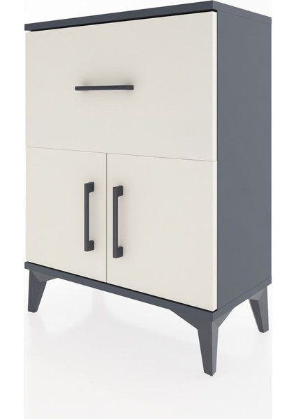 Arges Komodin Tek Raflı Tek Çekmeceli 2 Kapaklı 60X30X80 Antrasit-Aytaşı modelleri