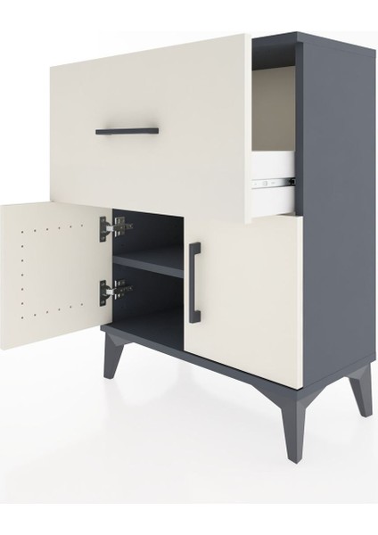 Arges Komodin Tek Raflı Tek Çekmeceli 2 Kapaklı 60X30X80 Antrasit-Aytaşı fırsatları