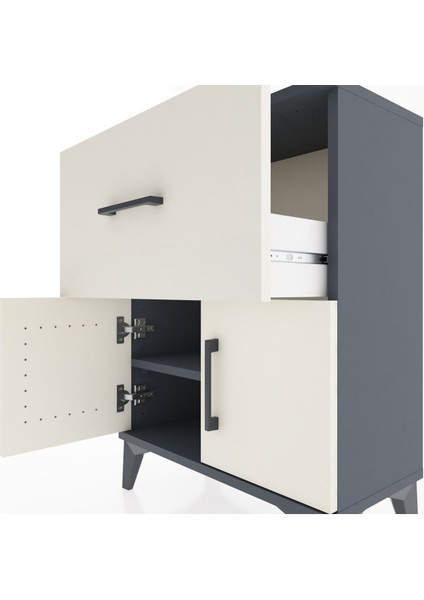 Arges Komodin Tek Raflı Tek Çekmeceli 2 Kapaklı 60X30X80 Antrasit-Aytaşı indirimleri