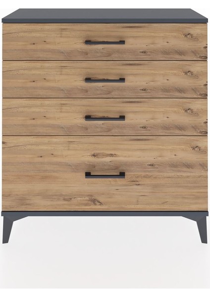 Arges Şifonyer 4 Çekmeceli 88X30X96 Antrasit-Çam