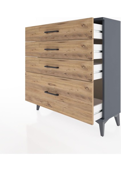 Arges Şifonyer 4 Çekmeceli 88X30X96 Antrasit-Çam fırsatları