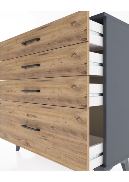 Arges Şifonyer 4 Çekmeceli 88X30X96 Antrasit-Çam indirimleri