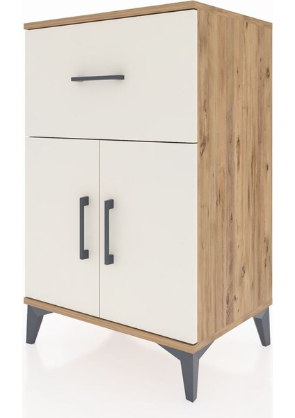 Hyperion Komodin Tek Raflı Tek Çekmeceli 2 Kapaklı 60X44X96 Çam-Aytaşı modelleri