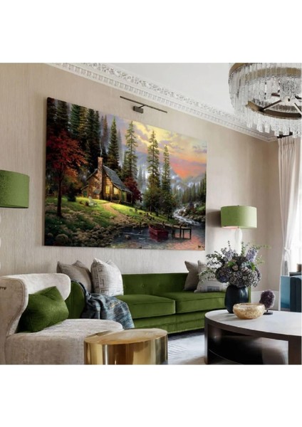 Kanvas Tablo Manzara Tablosu (Nehir Kenarındaki Ev Manzarası) Kanvas Tablo 35 x 50