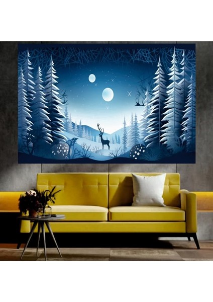Geyik ve Orman Manzaralı Sanatsal Dekoratif Duvar Tablosu (35X50 Cm)
