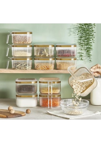 Şeritli, Saplı Akrilik Kuru Gıda Saklama Kabı 1100ML (1 Adet) (Asorti) modelleri