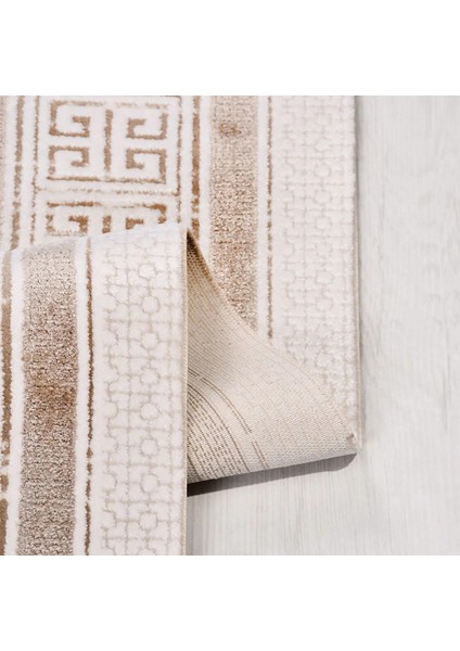 Arlena Çerçeveli Krem-Kahverengi Çizgili Akrilik Makine Halısı modelleri