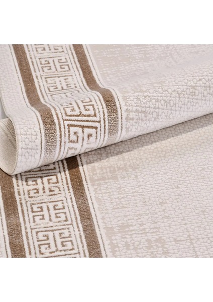 Arlena Çerçeveli Krem-Kahverengi Çizgili Akrilik Makine Halısı indirimleri