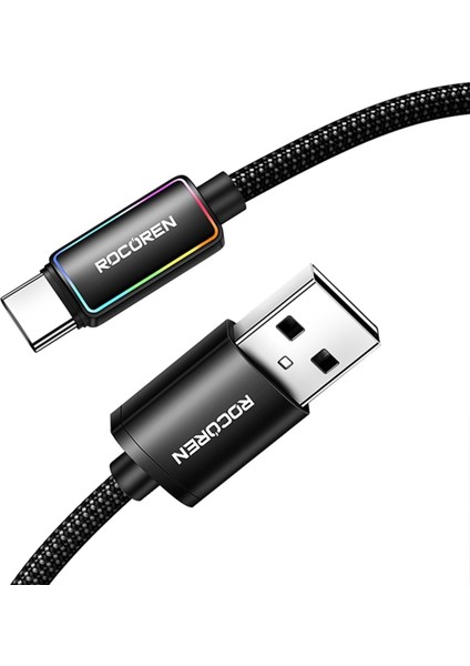 Type-C To Usb-A Rgb Aydınlatmalı 3A Hızlı Şarj ve Kablosu 2 Metre