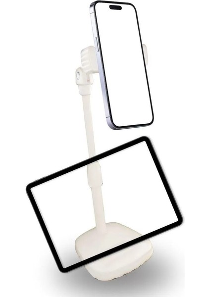 Masa Üstü Tablet ve Telefon Tutucu Plastik Aparat Beyaz Telefon Standı (4172)