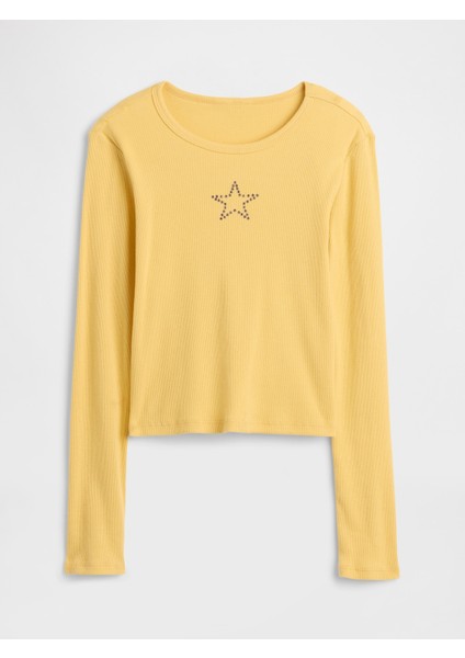 Kız Çocuk Sarı Fitilli Pointelle T-Shirt