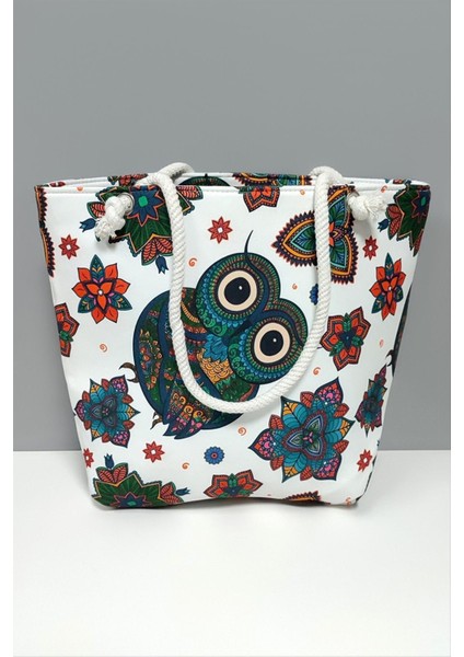 Baykuş Desenli Plaj Çantası