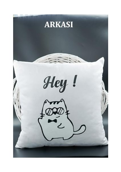 Harfli Kırlent Kılıfı Kadife 43X43 cm Çift Taraflı Y Harfi Kedi Desenli Evlilik Teklifi Doğum Günü modelleri