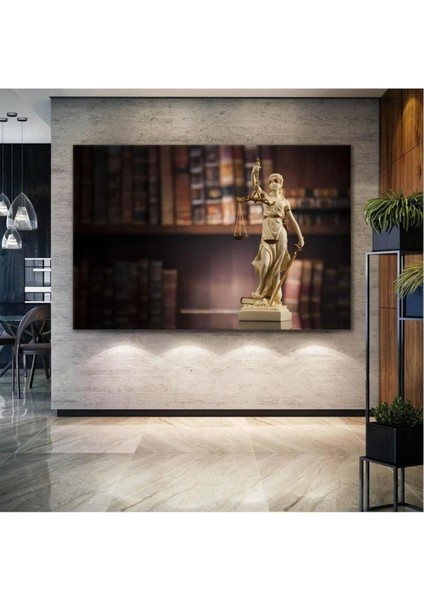 Kanvas Tablo Themis Heykeli Adalet Terazisi Temalı Hakim Savcı Hukuk Bürosu Dekoratif Kanvas Tablo ART00137 70 x 100