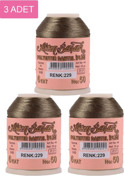 3 Adet Altınbaşak Oya ve Dantel Ipi 20 gr - Royaleks - No: 229
