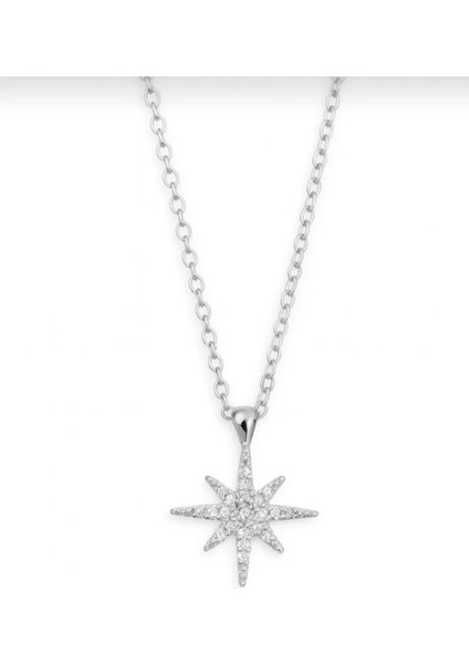 Yıldız Taşlı Çelik Gümüş Renkli Kolye