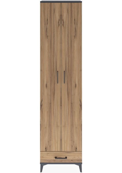 Arges Dolap 5 Raflı Tek Çekmeceli 2 Kapaklı 60X30X243 Antrasit-Çam