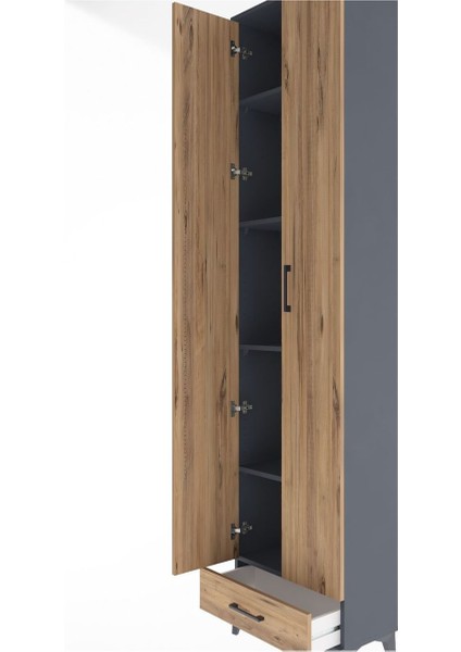 Arges Dolap 5 Raflı Tek Çekmeceli 2 Kapaklı 60X30X243 Antrasit-Çam indirimleri