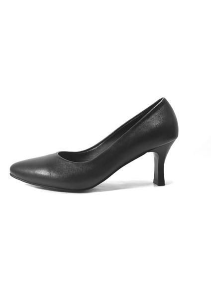 Kz.01 Hakiki Soft Deri Siyah Kısa Topuklu Klasik Kadın Stiletto Ayakkabı fiyatları