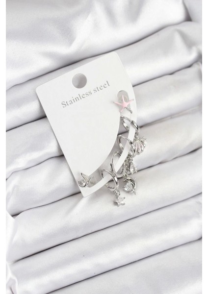 Bfs Pirinç Gümüş Renk Set Küpe