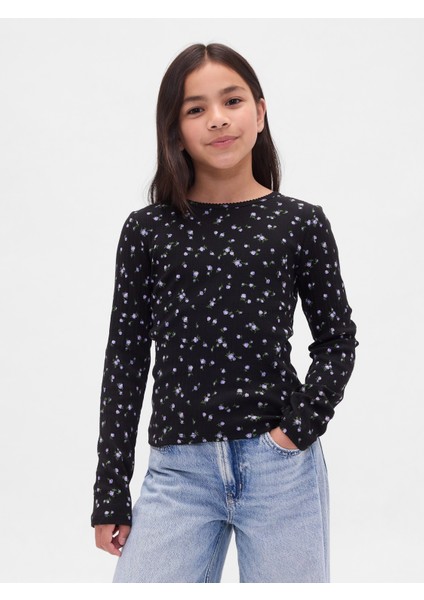 Kız Çocuk Siyah Fitilli T-Shirt
