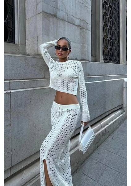 Macey Kroşe Crop Takım 9882