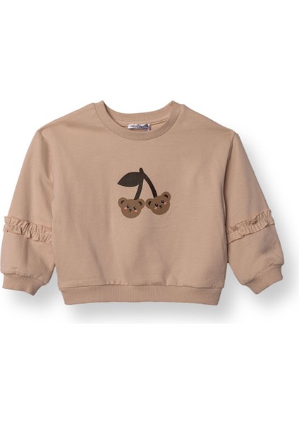 Kız Bebek Teddy Bear Sweatshirt Iki Iplik Bisiklet Yaka Uzun Kol