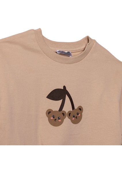 Kız Bebek Teddy Bear Sweatshirt Iki Iplik Bisiklet Yaka Uzun Kol modelleri