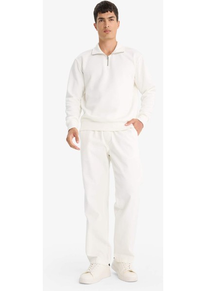 Regular Fit Dik Yaka Yarım Fermuarlı Basic Düz Sweatshirt X7405AZ25AU fiyatları