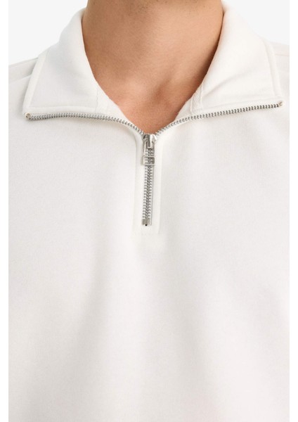 Regular Fit Dik Yaka Yarım Fermuarlı Basic Düz Sweatshirt X7405AZ25AU indirimleri