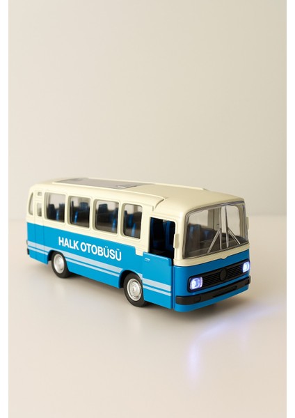 Nostaljik Halk Otobüsü 11 cm Pilli Sesli Işıklı Kapısı Açılır Yumuşak Tekerlekli - Mavi fiyatları
