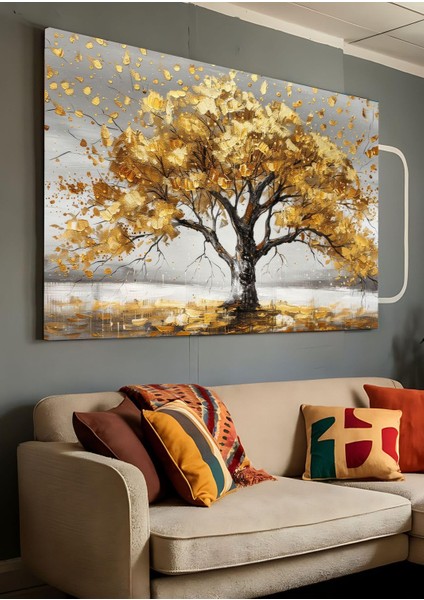 Kanvas Tablo Sarı Yapraklarını Döken Yanlız Ağaç Dekoratif Kanvas Tablo 50 x 70