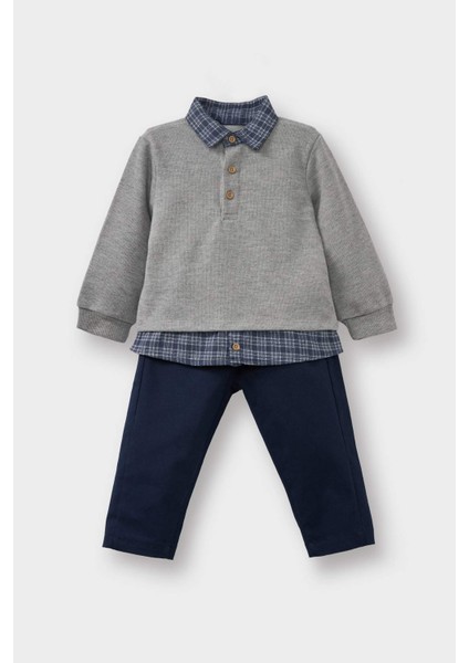 Erkek Bebek 2'li Takım Gömlek Yaka Sweatshirt Pantolon G0027A525WN