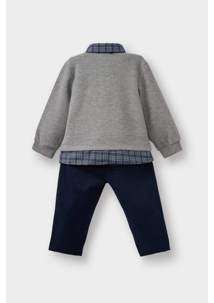 Erkek Bebek 2'li Takım Gömlek Yaka Sweatshirt Pantolon G0027A525WN fırsatları