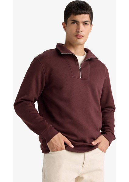 Regular Fit Yarım Balıkçı Yaka Fermuarlı Kalın Sweatshirt F4136AX25AU fırsatları
