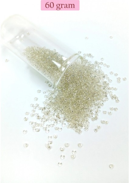 Dökme Cam Kum Boncuk (11/0) 2 mm - 60 Gram - Şeffaf Beyaz - BNC053