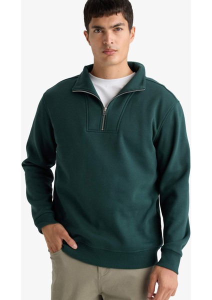 Regular Fit Yarım Balıkçı Yaka Fermuarlı Kalın Sweatshirt F4136AX25AU