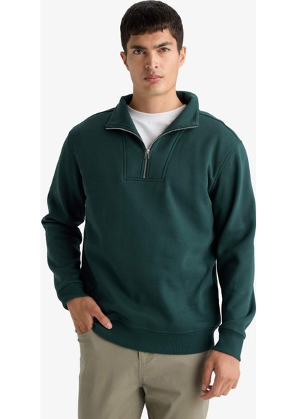 Regular Fit Yarım Balıkçı Yaka Fermuarlı Kalın Sweatshirt F4136AX25AU fırsatları