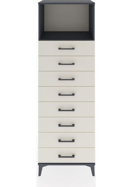 Hyperion Dolap Tek Raflı 8 Çekmeceli 60X44X182 Antrasit-Aytaşı