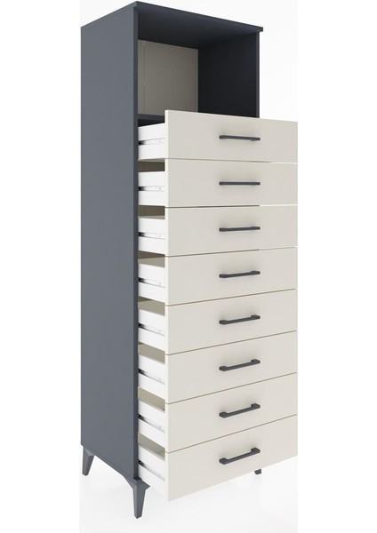 Hyperion Dolap Tek Raflı 8 Çekmeceli 60X44X182 Antrasit-Aytaşı fırsatları