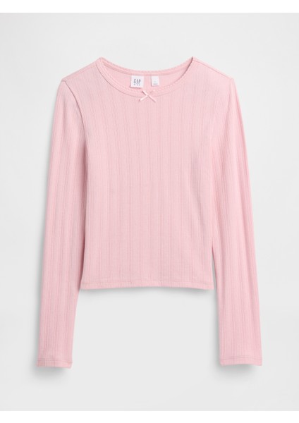 Kız Çocuk Açık Pembe Fitilli Pointelle T-Shirt