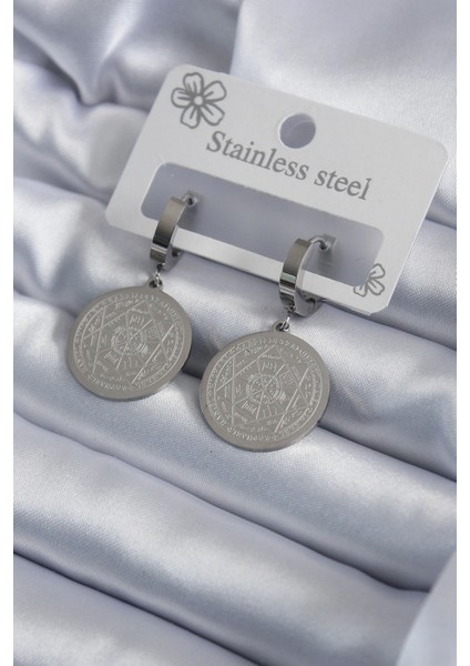 316L Çelik Gümüş Renk Pentagram Yıldızı Işleme Kadın Küpe - TJ-BKP7951