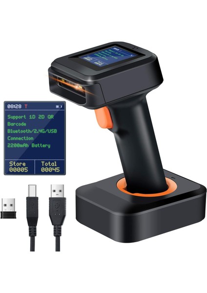 2d Barkod Tarayıcı, Kablosuz, Qr Kod Tarayıcı, Zaman Göstergeli Ekran, Pil Göstergesi, Şarj Istasyonu, Patent Numarası 90078251950003, HW006