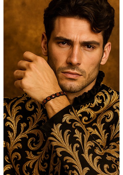 Erkek Makrome Bileklik – Kırmızı Jaspis Doğaltaş & Siyah Ip