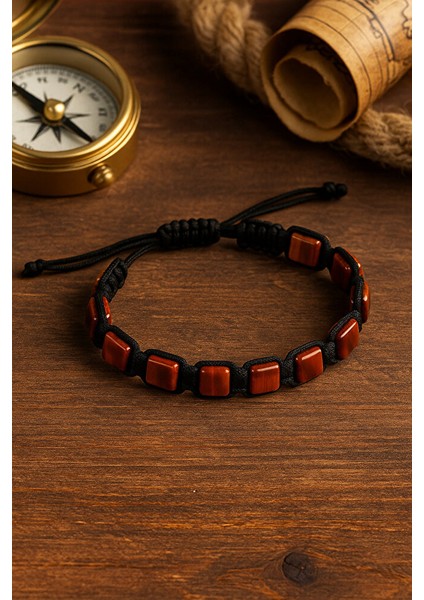 Erkek Makrome Bileklik – Kırmızı Jaspis Doğaltaş & Siyah Ip modelleri