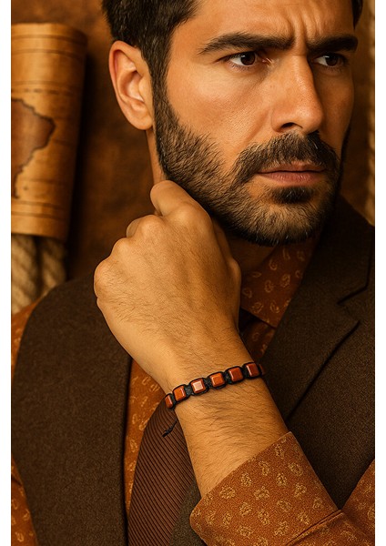 Erkek Makrome Bileklik – Kırmızı Jaspis Doğaltaş & Siyah Ip fırsatları