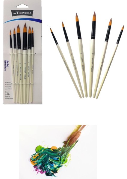 6&apos;lı Resim Sanat Fırça Seti Akrilik Guaj Yağlı
