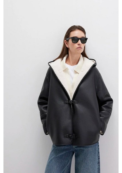 Kadın Oversize Siyah Suni Deri Ceket modelleri